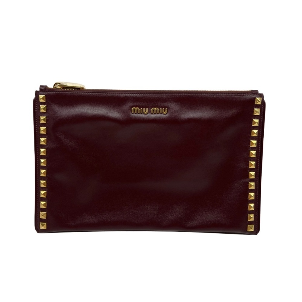 MIU MIU Soft Calf Leather Clutch with Gold Studs